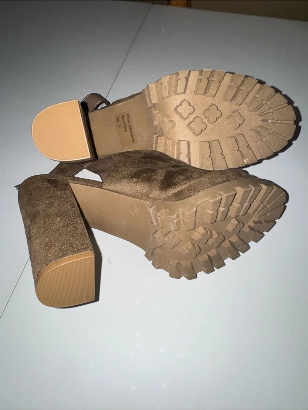 Wild Diva Tan Suede Platform Peep-Toe Block Heels